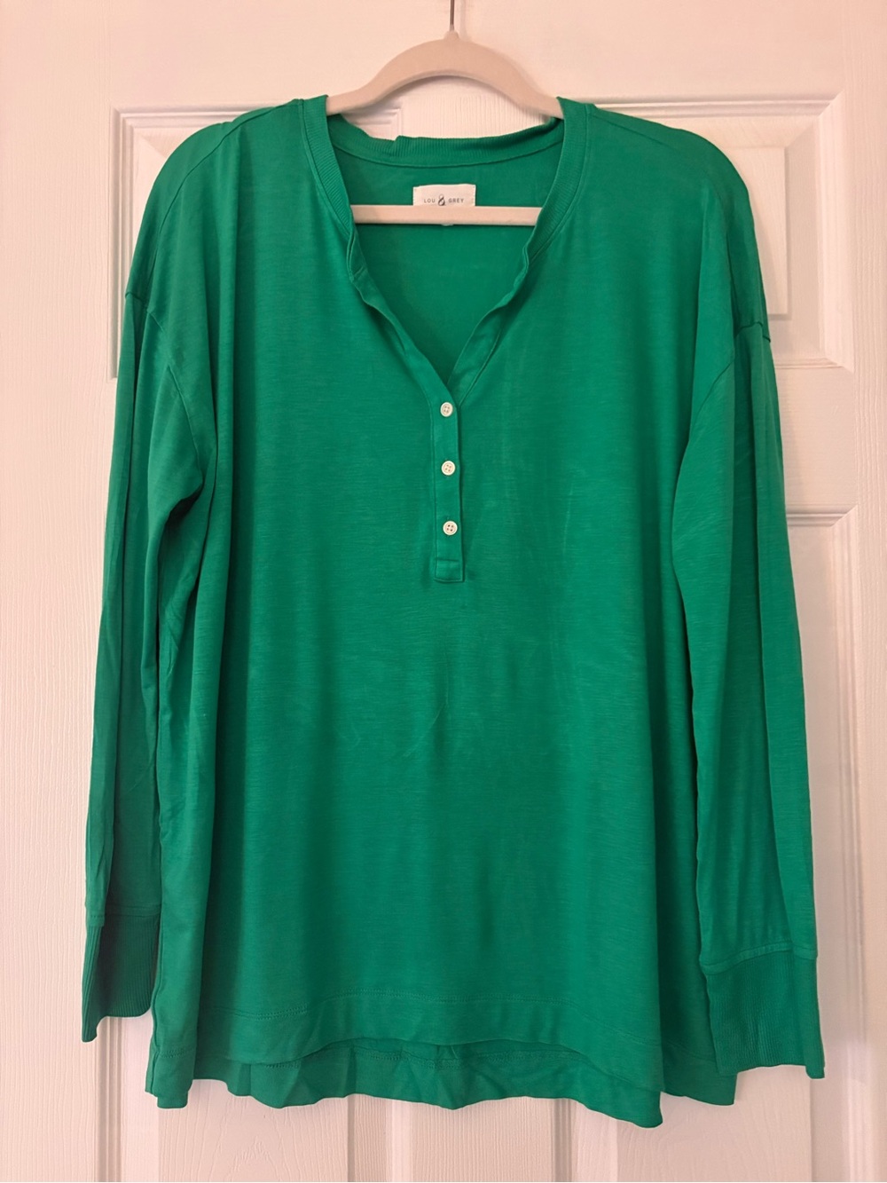 Lou & Grey Kelly Green Henley Long Sleeve Top - Picture 2 of 11